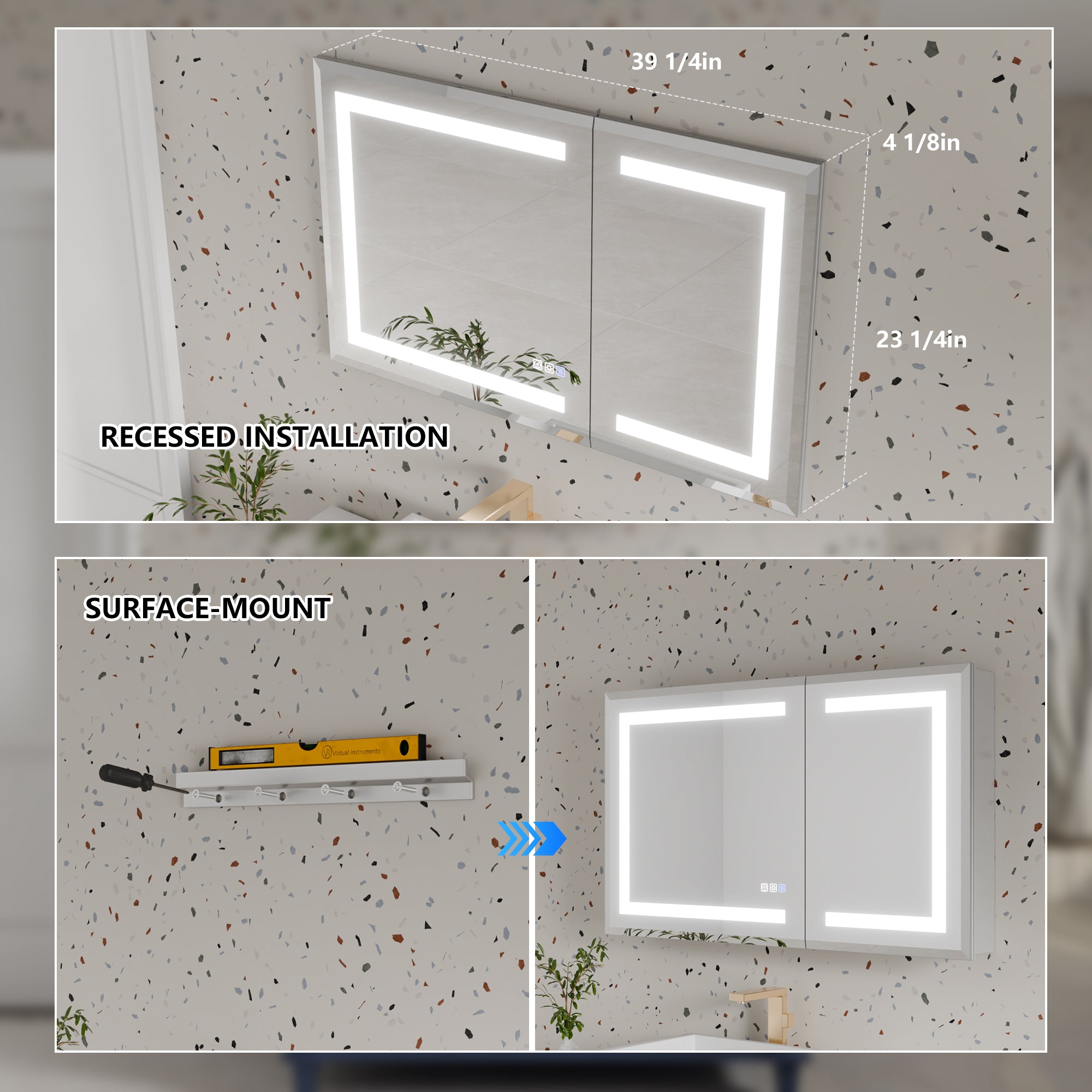 40 in. x 24 in. Aluminum Beveled Edge LED Medicine Cabinet, Recessed/Surface Mount