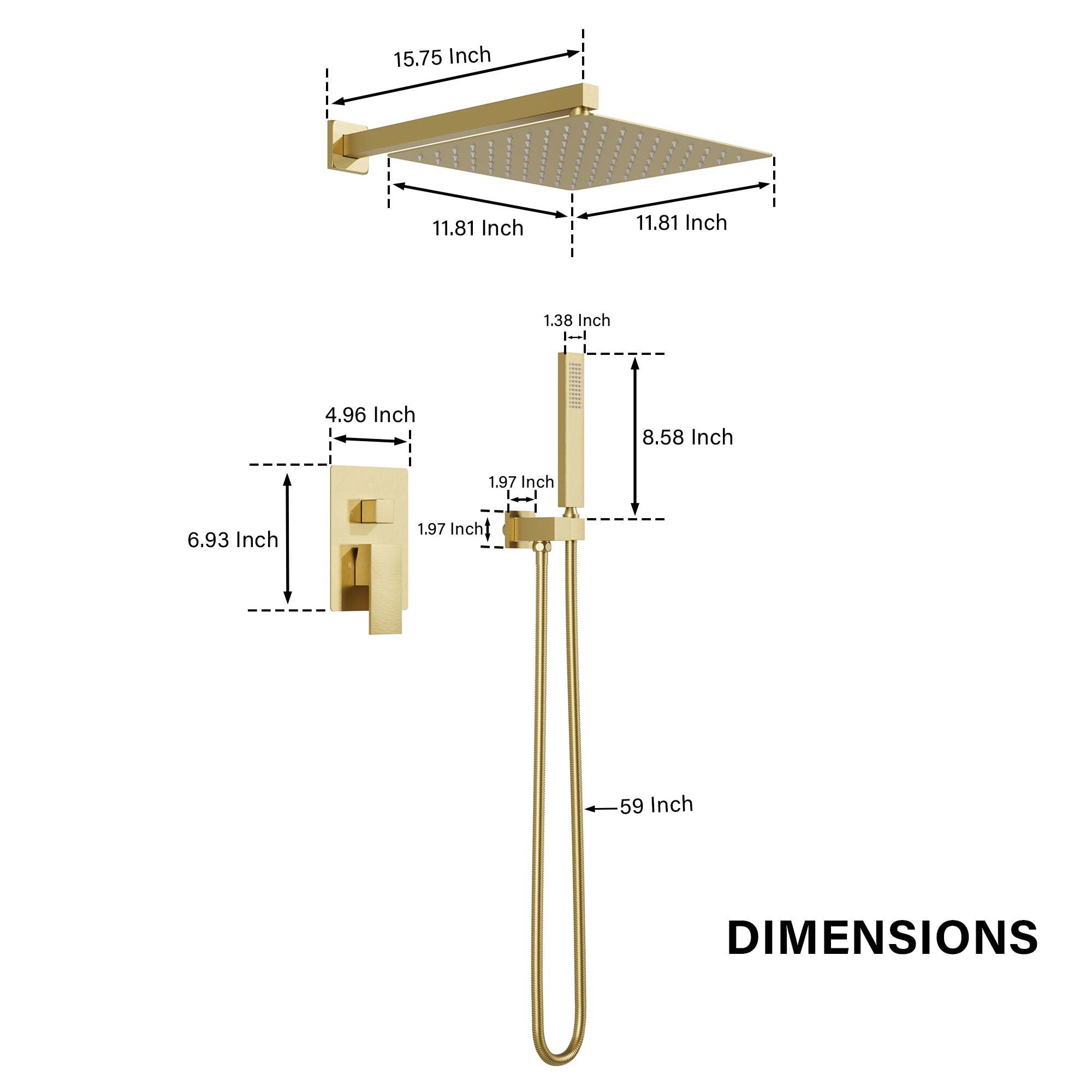12-in Rain Shower Head Wall Mount Dual Head Built-In DT Shower System with 2-way Diverter Valve Included