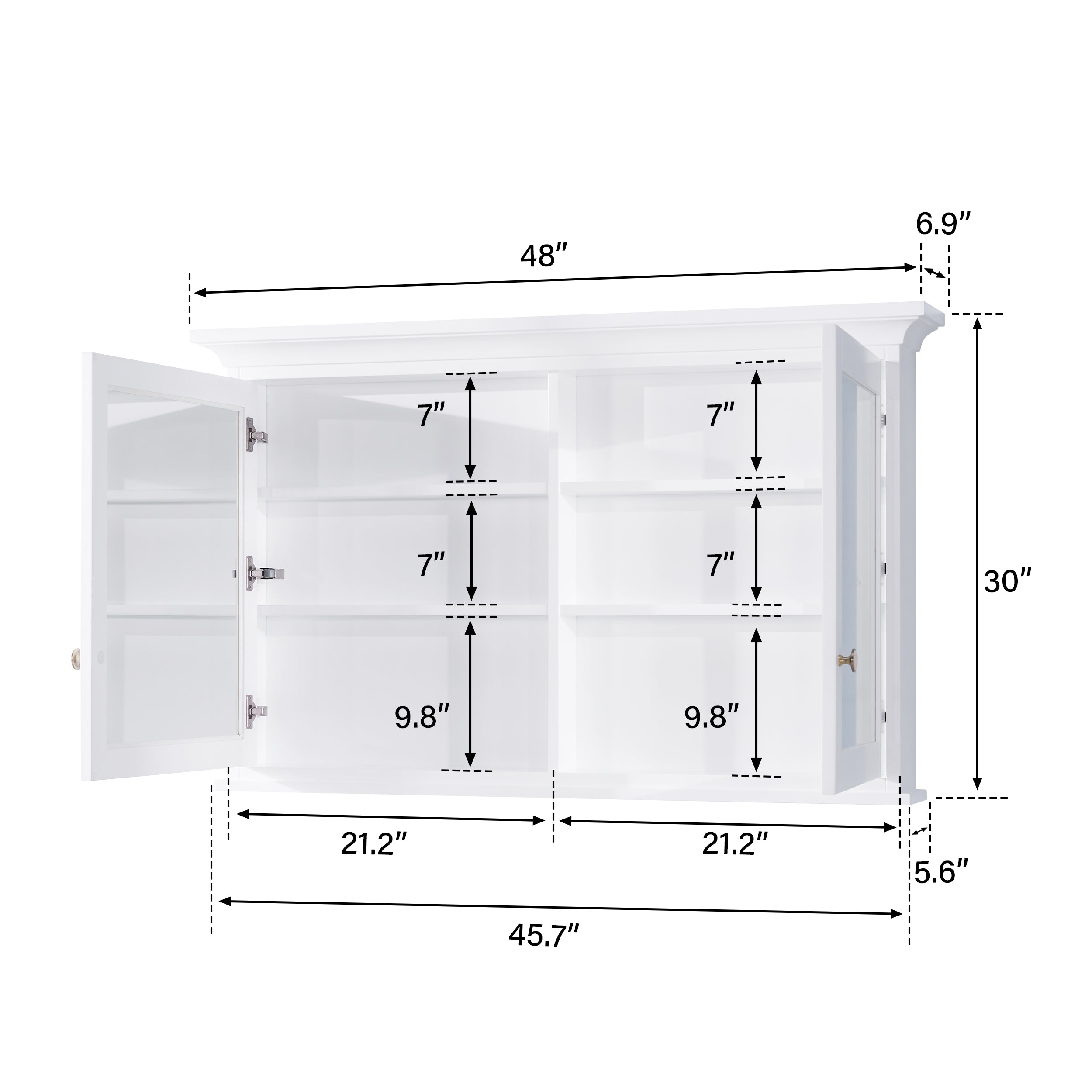 48 in.W x 30 in.H Surface-Mount Bathroom Medicine Cabinet with Mirror in White