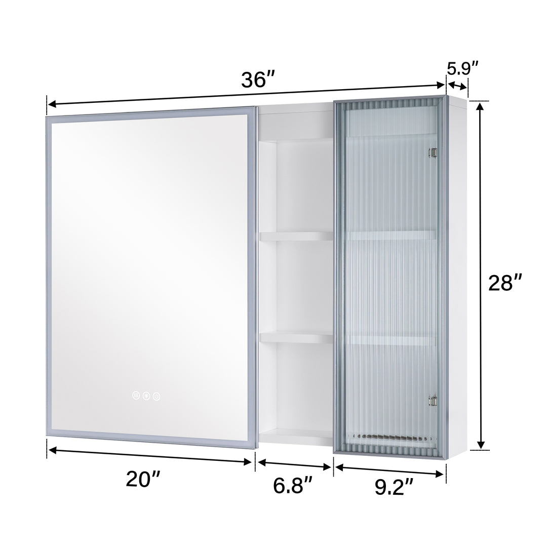 36 in. W x 28 in. H Rectangular Surface Mount LED Mirror Medicine Cabinet in White
