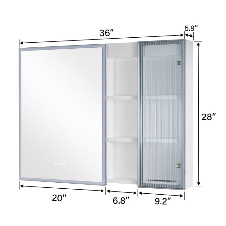 36 in. W x 28 in. H Rectangular Surface Mount LED Mirror Medicine Cabinet in White