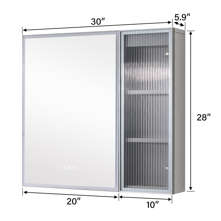 30 in. W x 28 in. H Rectangular Surface Mount LED Mirror Medicine Cabinet in Gray