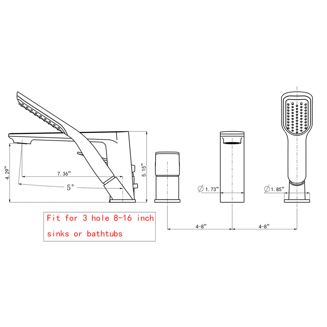 Deck Mounted Bathtub Faucet With Hand Shower Tub Filler With Handheld Spray