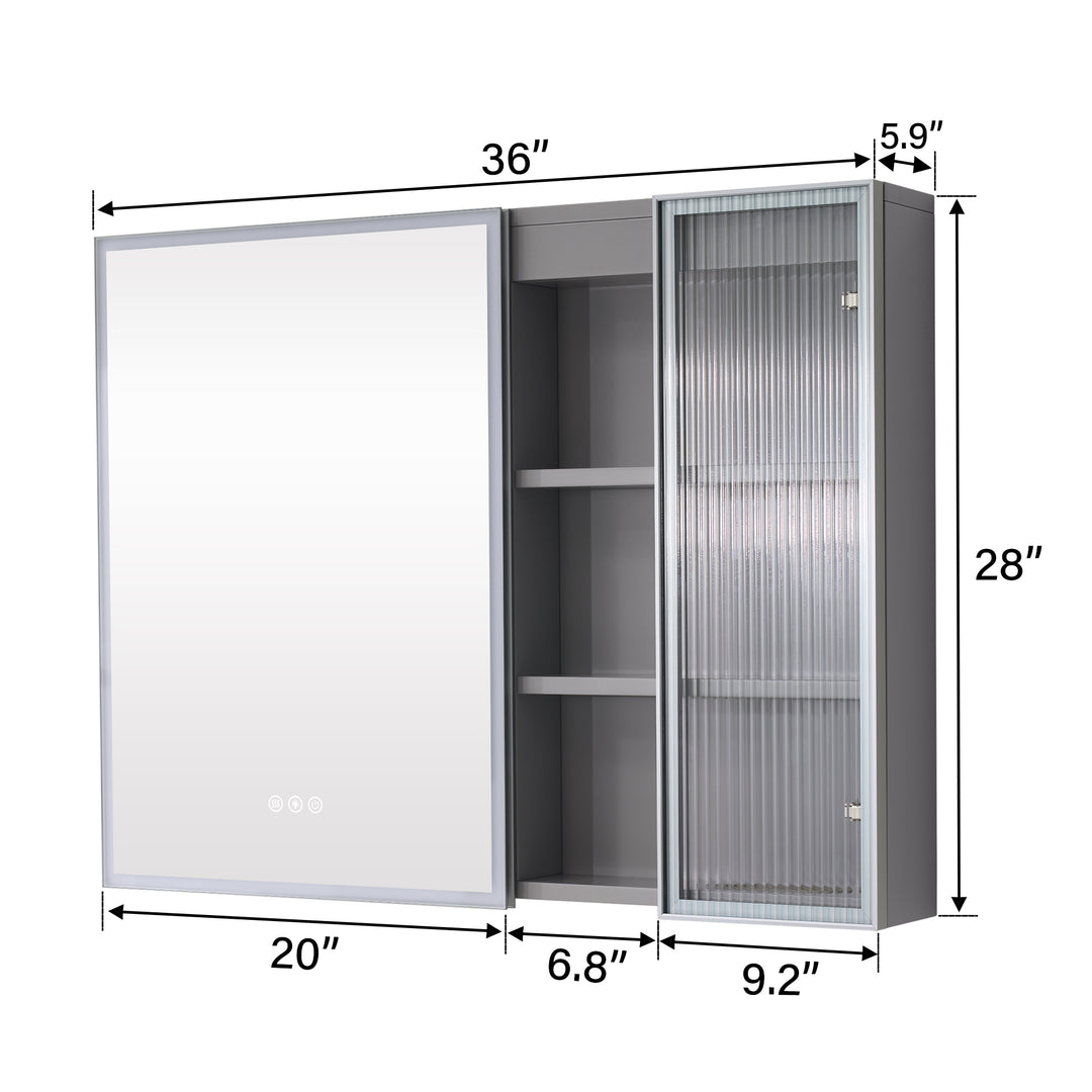36 in. W x 28 in. H Rectangular Surface Mount LED Mirror Medicine Cabinet in Gray