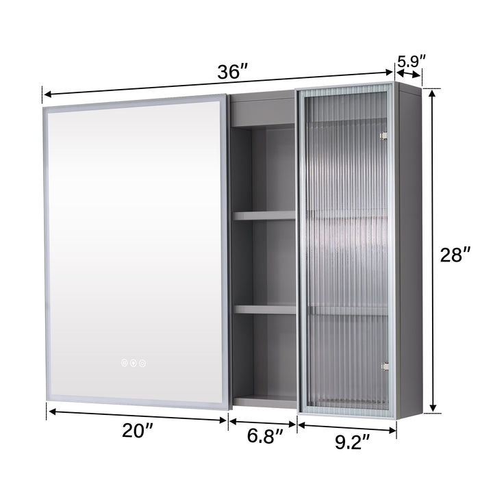 36 in. W x 28 in. H Rectangular Surface Mount LED Mirror Medicine Cabinet in Gray