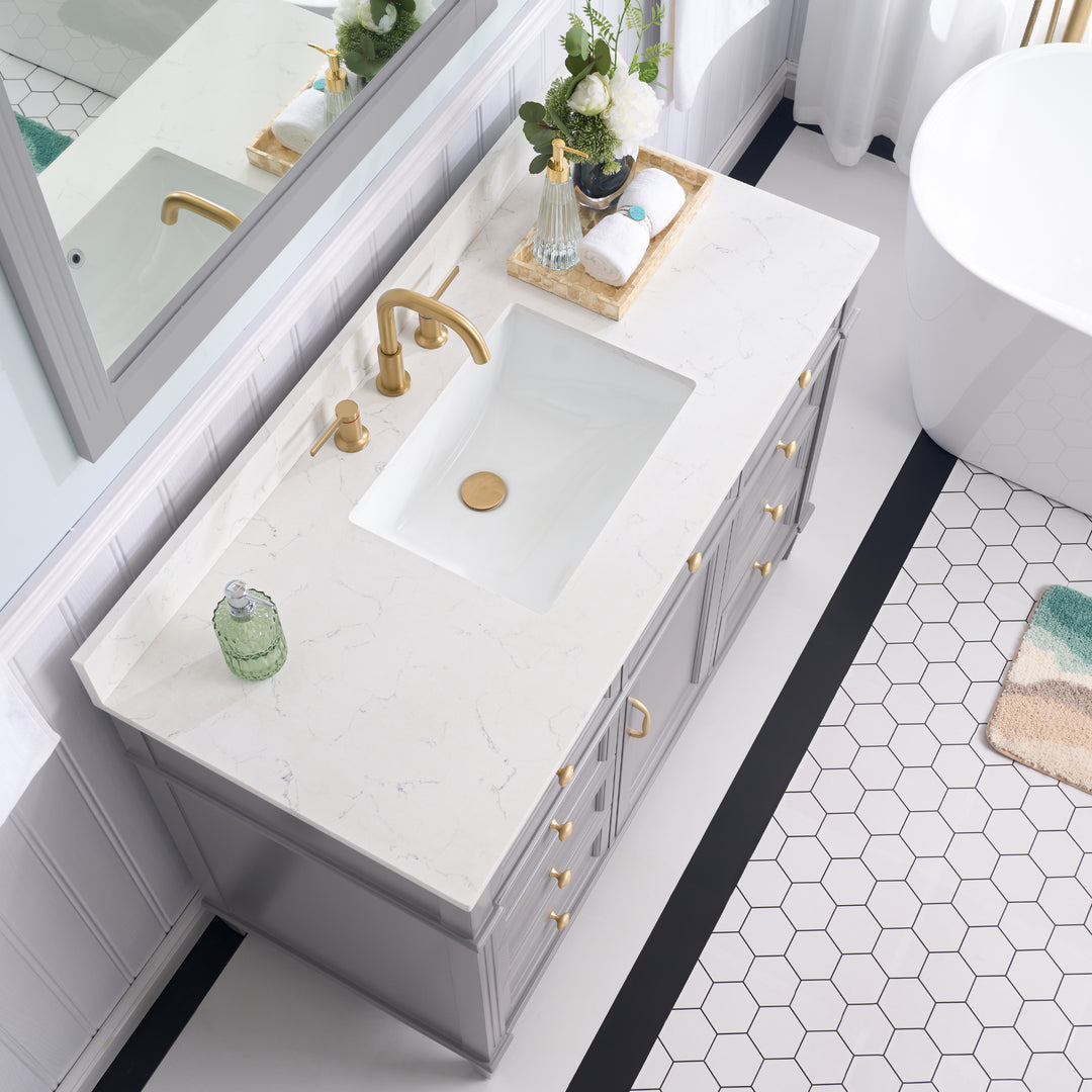 48 in. Bathroom Vanity in Grey with Quartz Vanity Top in Carrara with Single White Basin
