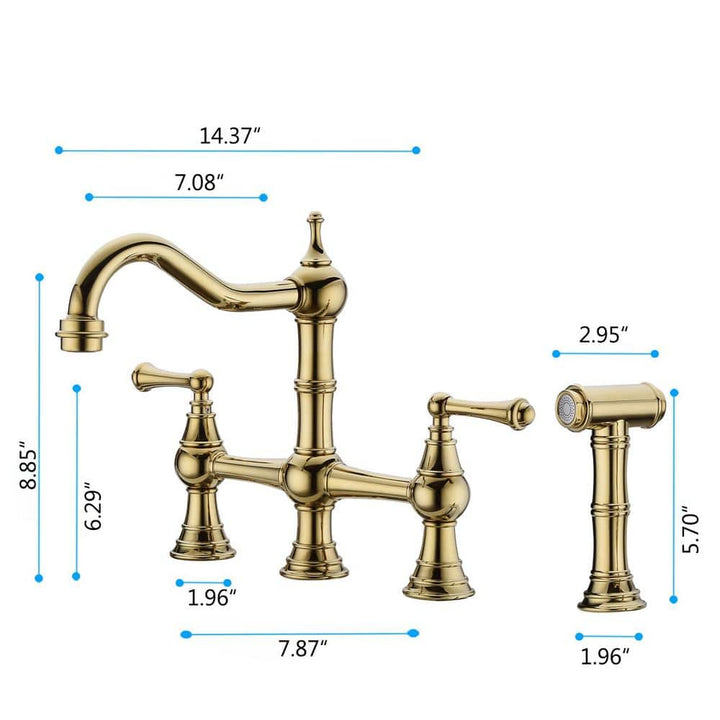 2 Handles 4 Holes Antique Classic Heritage Deck-Mount Kitchen Sink Faucet