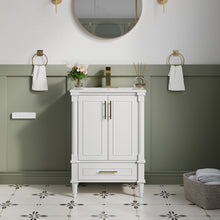 24 inch Bathroom Vanity with Single Sink, Solid Wooden Freestanding Bathroom Cabinet with Soft-Closing Doors