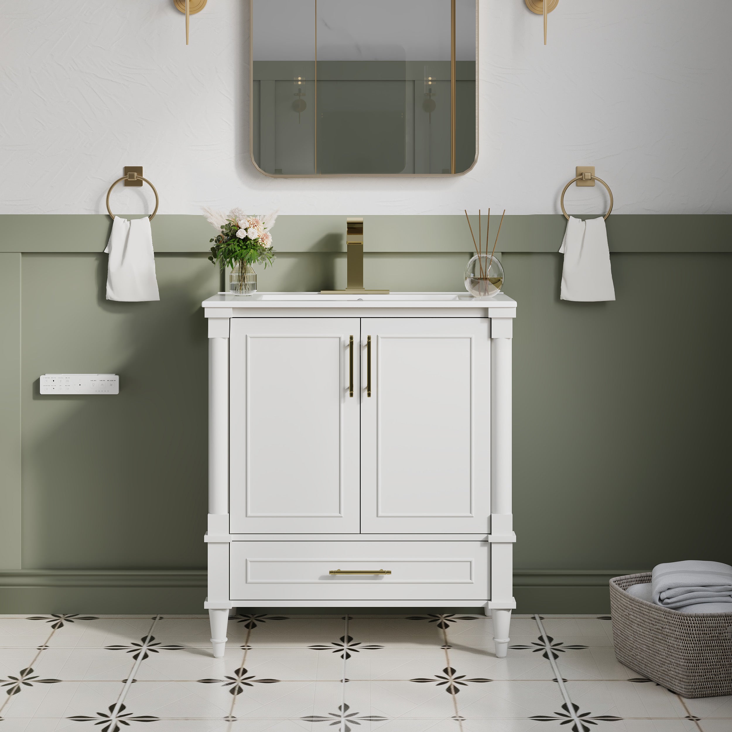 30 inch Bathroom Vanity with Single Sink, Solid Wooden Freestanding Bathroom Cabinet with Soft-Closing Doors