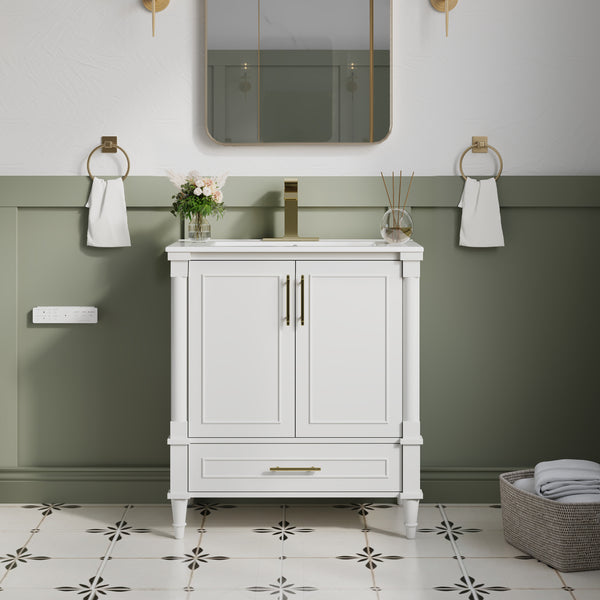 30 inch Bathroom Vanity with Single Sink, Solid Wooden Freestanding Bathroom Cabinet with Soft-Closing Doors