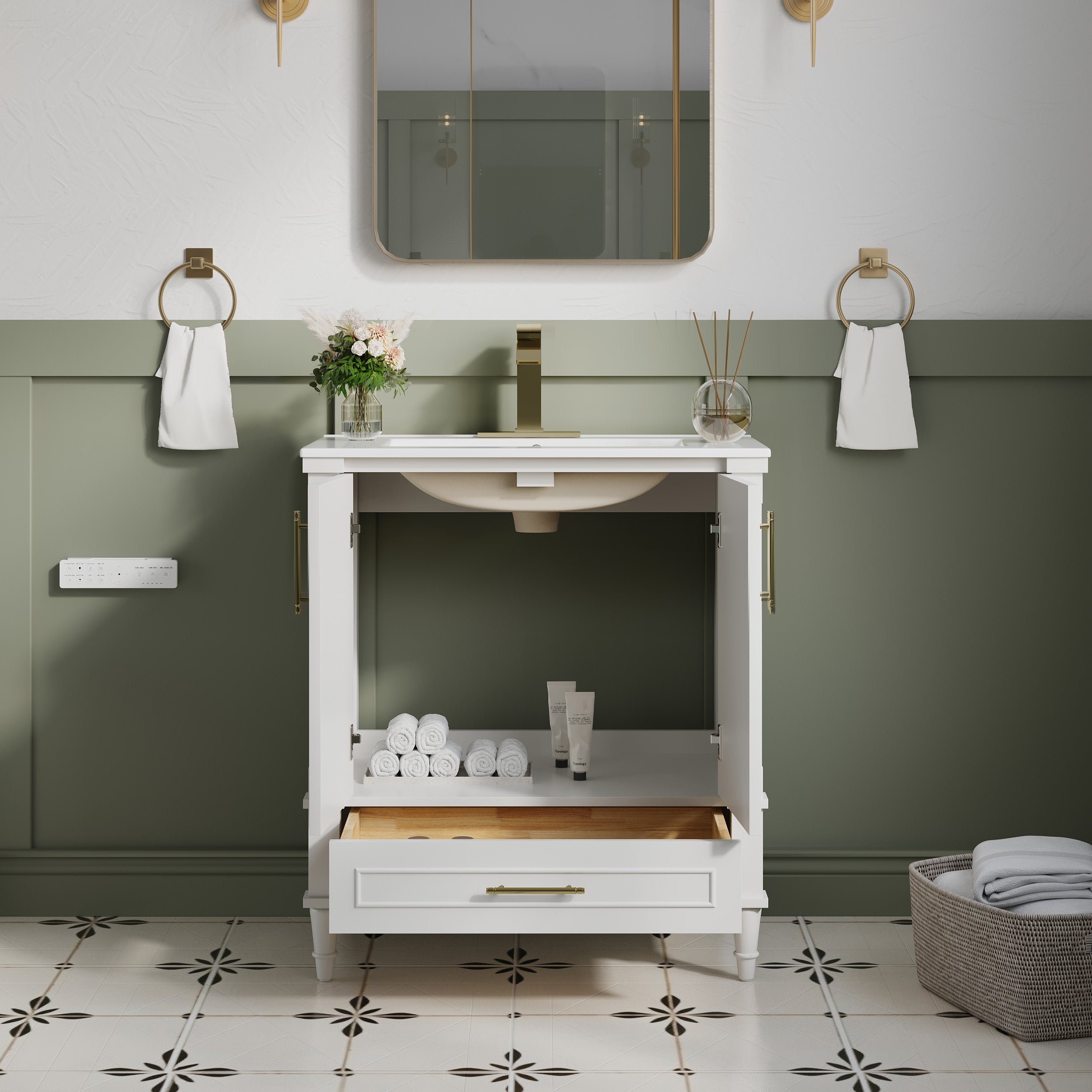 30 inch Bathroom Vanity with Single Sink, Solid Wooden Freestanding Bathroom Cabinet with Soft-Closing Doors