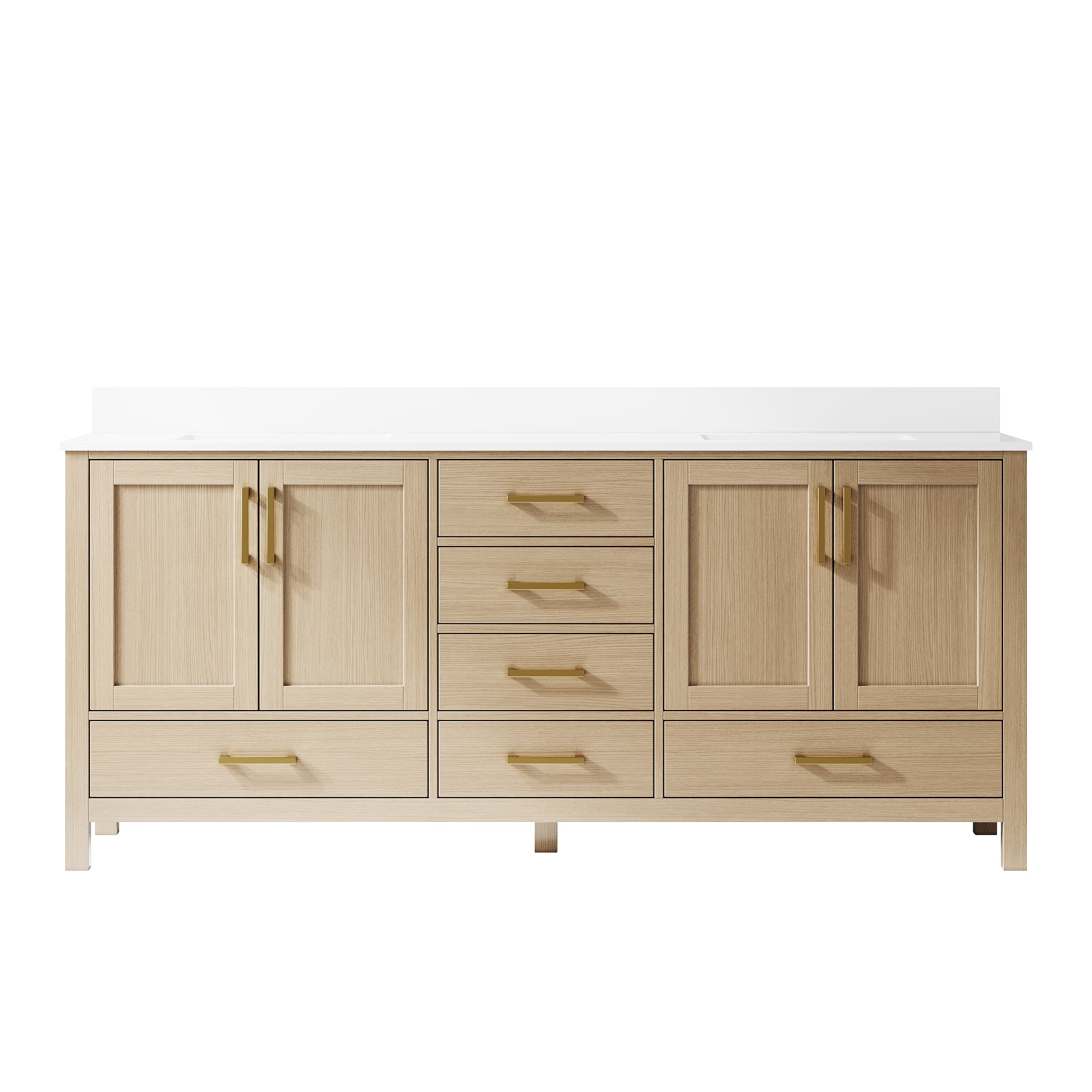 80 Inch Freestanding Solid Wood Bathroom Vanity with Carrara Cultured Marble Top, 4 Soft-Close Doors & 6 Dovetail Drawers, OAK