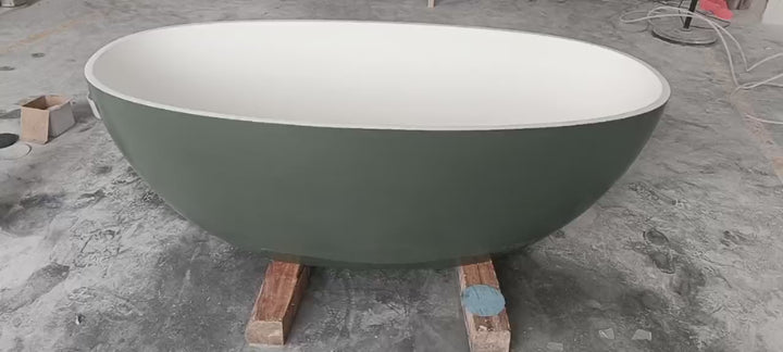 65" Stone Resin Solid Surface Flatbottom Free-Standing Bathtub Inside White Outside  Green