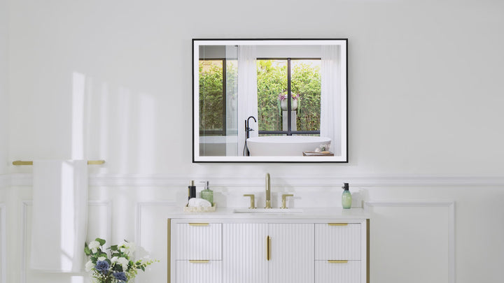 60 in. W x 28 in. H Rectangular Aluminum Framed LED Wall Mount Anti-Fog Modern Decorative Bathroom Vanity Mirror in Matte Black