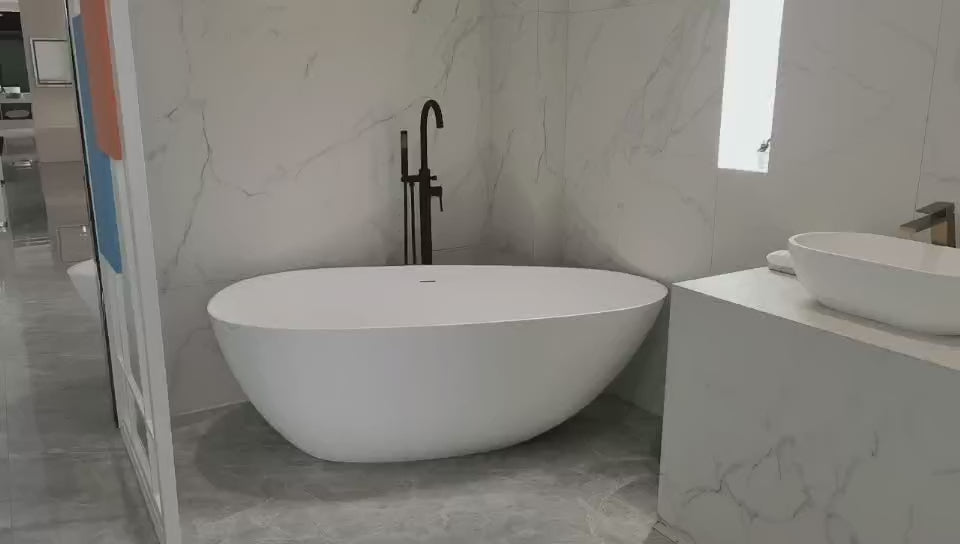 Stone Resin Solid Surface Matte Flatbottom Freestanding Bathtub in White