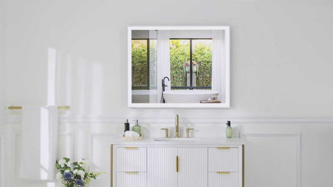 48 in. W x 36 in. H Rectangular Aluminum Framed LED Wall Mount Anti-Fog Modern Decorative Bathroom Vanity Mirror in White