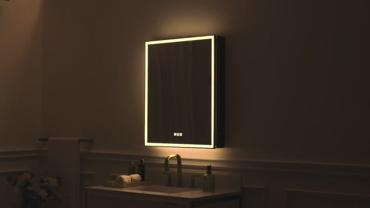24 in. x 30 in. Black Aluminum Right Medicine Cabinet with Mirror and LED Light