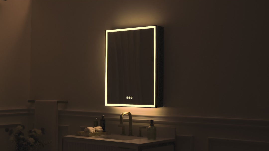 24 in. x 30 in. Black Aluminum Left Medicine Cabinet with Mirror and LED Light