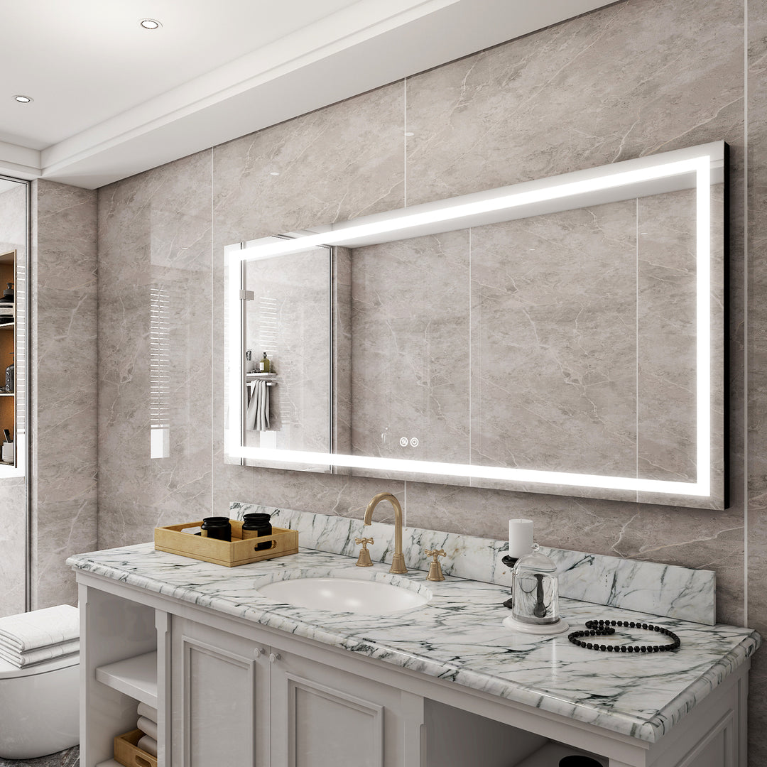 72 in. W x 36 in. H Rectangular Frameless Anti-Fog LED Light Bathroom Vanity Mirror in Aluminum