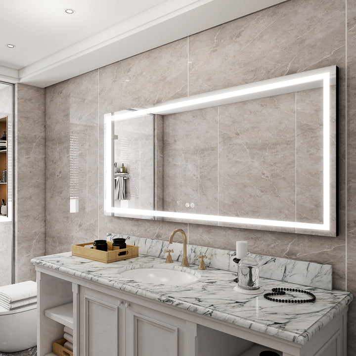 72 in. W x 36 in. H Rectangular Frameless Anti-Fog LED Light Bathroom Vanity Mirror in Aluminum