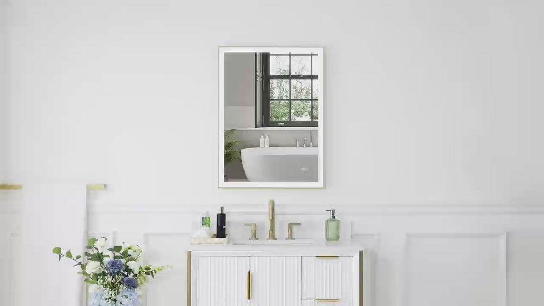 48 in. W x 36 in. H Aluminium Framed Rectangular LED Light Bathroom Vanity Mirror in Gold