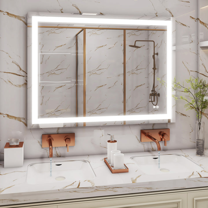 48 in. W x 36 in. H Rectangular Frameless Anti-Fog LED Light Bathroom Vanity Mirror in Aluminum