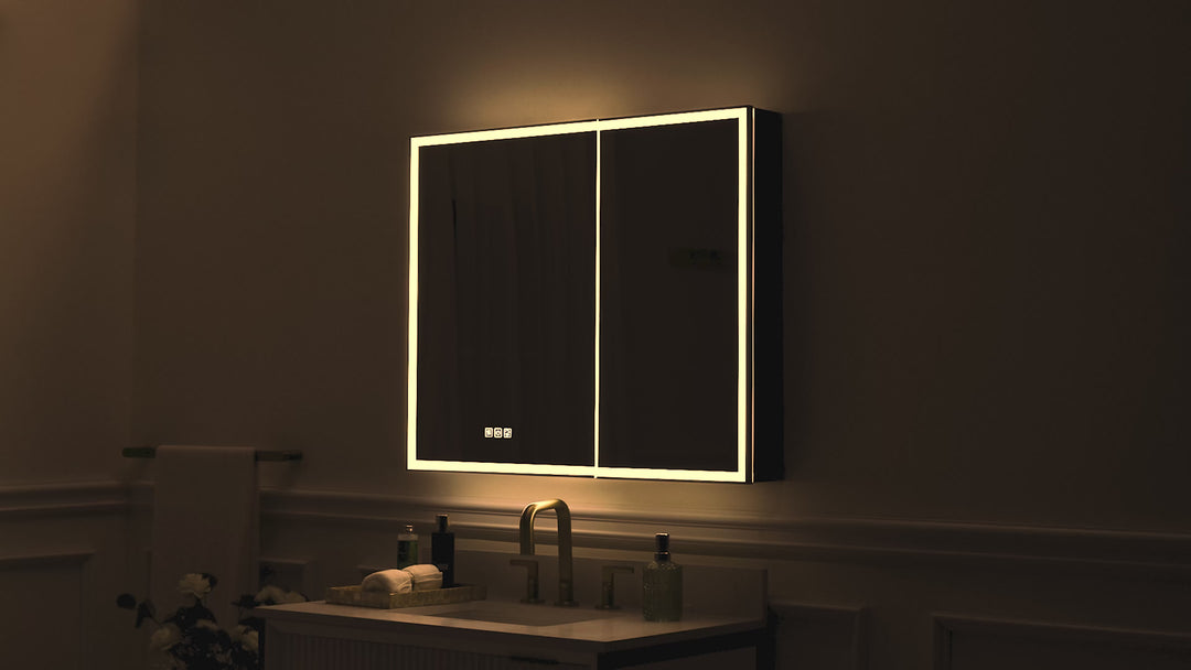 30 in. x 30 in. Black Aluminum Medicine Cabinet with Mirror and LED Light