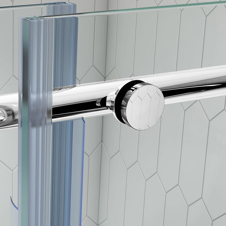 60-in W x 76-in H Double Frameless Bypass/Sliding Brushed Nickel Standard Sliding Shower Door