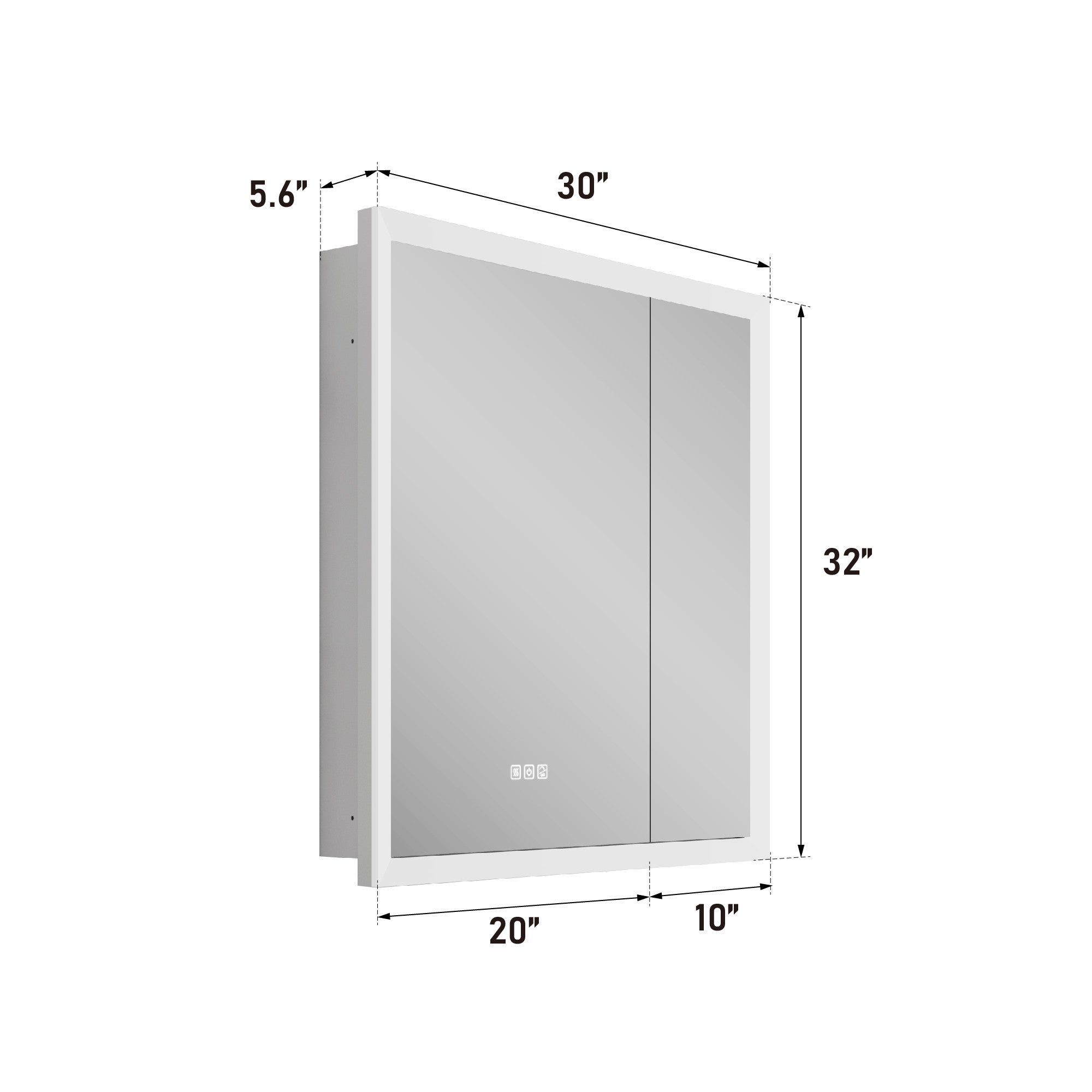 30 x 32 Inch LED Lighted Anti-fog Medicine Cabinet with Mirror, 3X Magnifier, Surface or Recess Mount