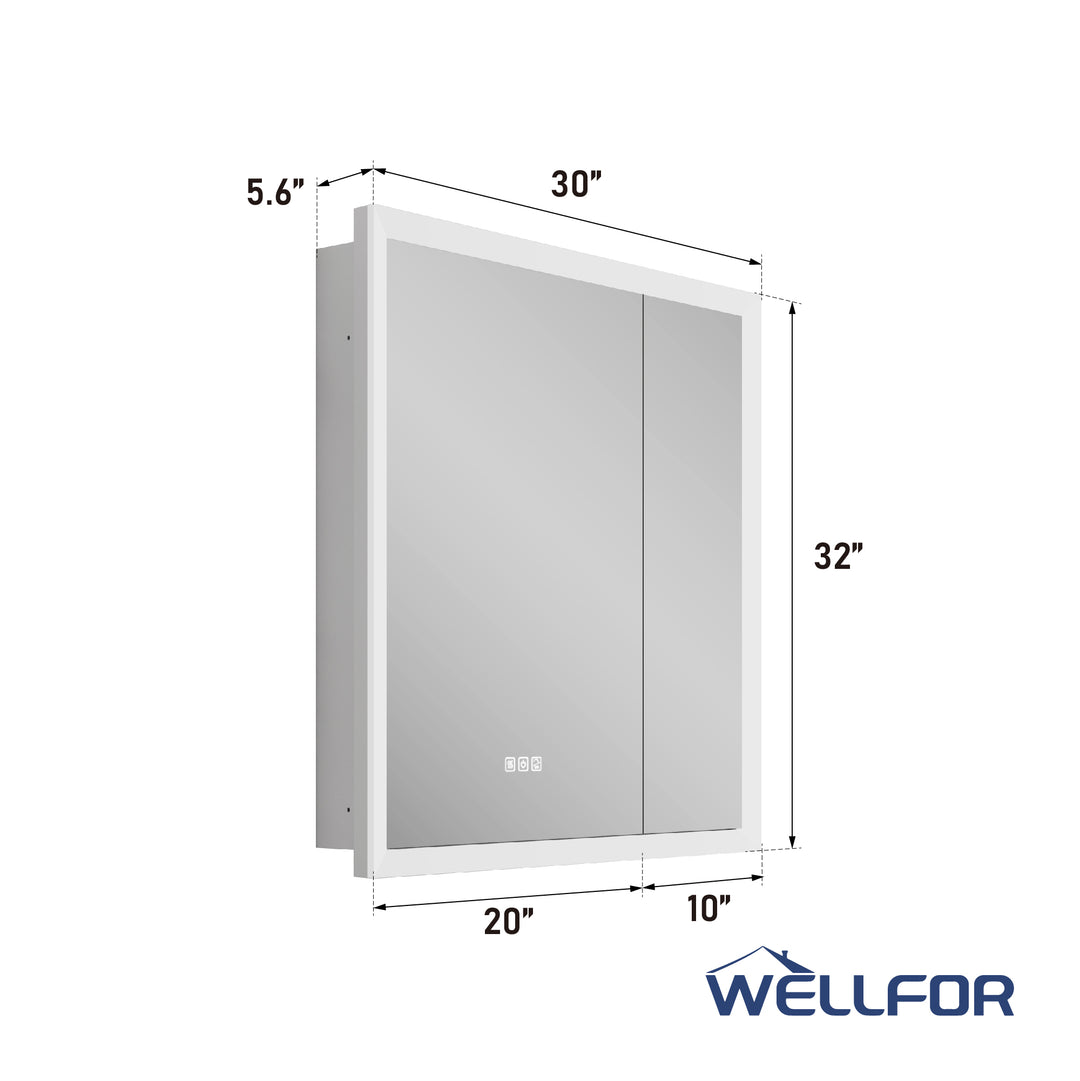 30 in.  x 32 in.  Lighted LED Fog Free Surface/Recessed Mount Silver Mirrored Soft Close Medicine Cabinet