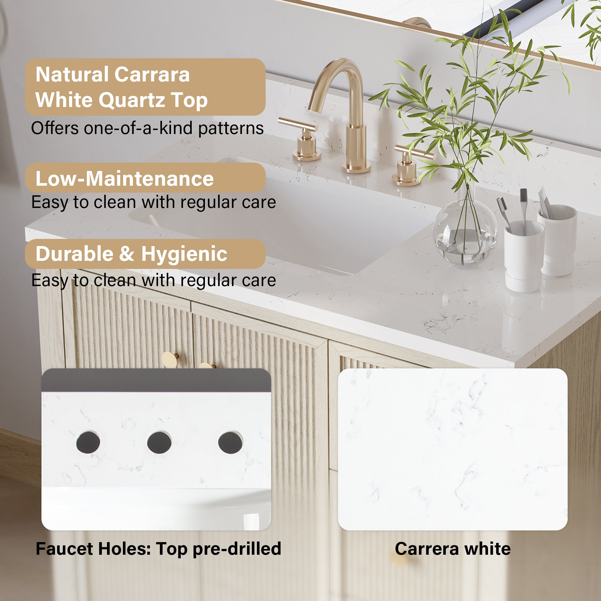 36" ASH Bathroom Vanity with Single Undermount Sink, 3 Dovetail-constructed Drawers, 2 Soft-Closing Doors