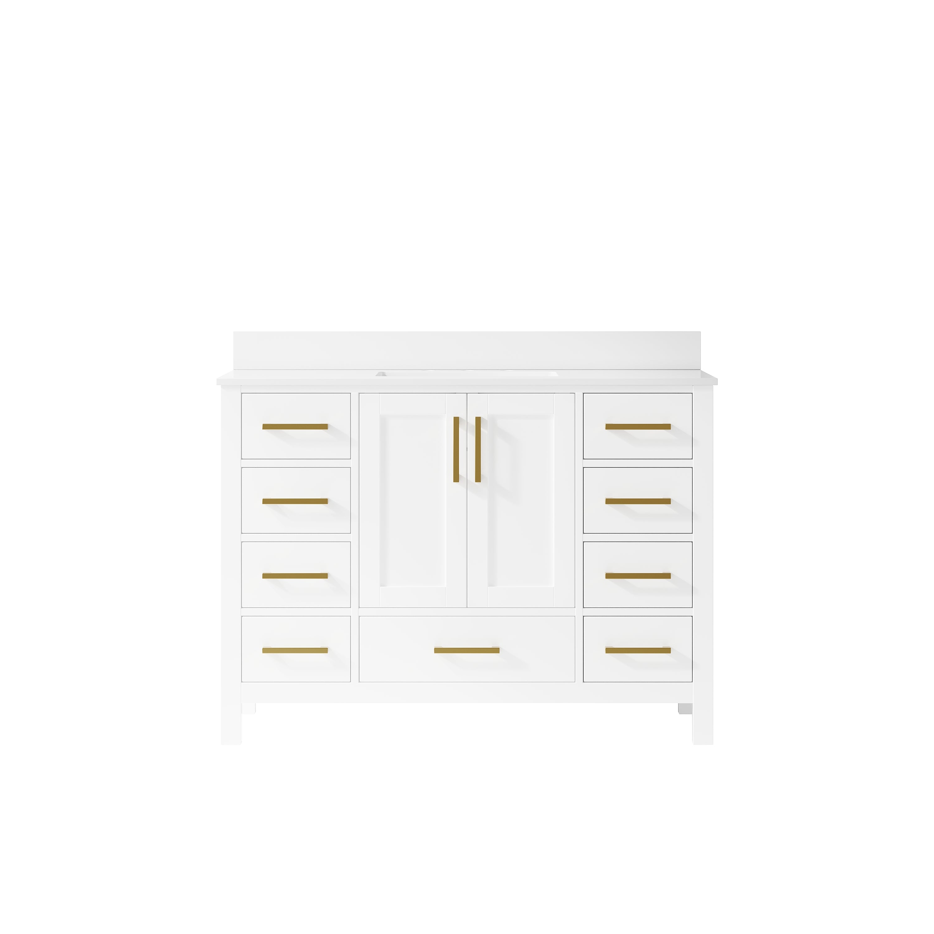 48 Inch Freestanding Solid Wood Bathroom Vanity with Carrara Cultured Marble Top, 2 Soft-Close Doors & 9 Dovetail Drawers, White