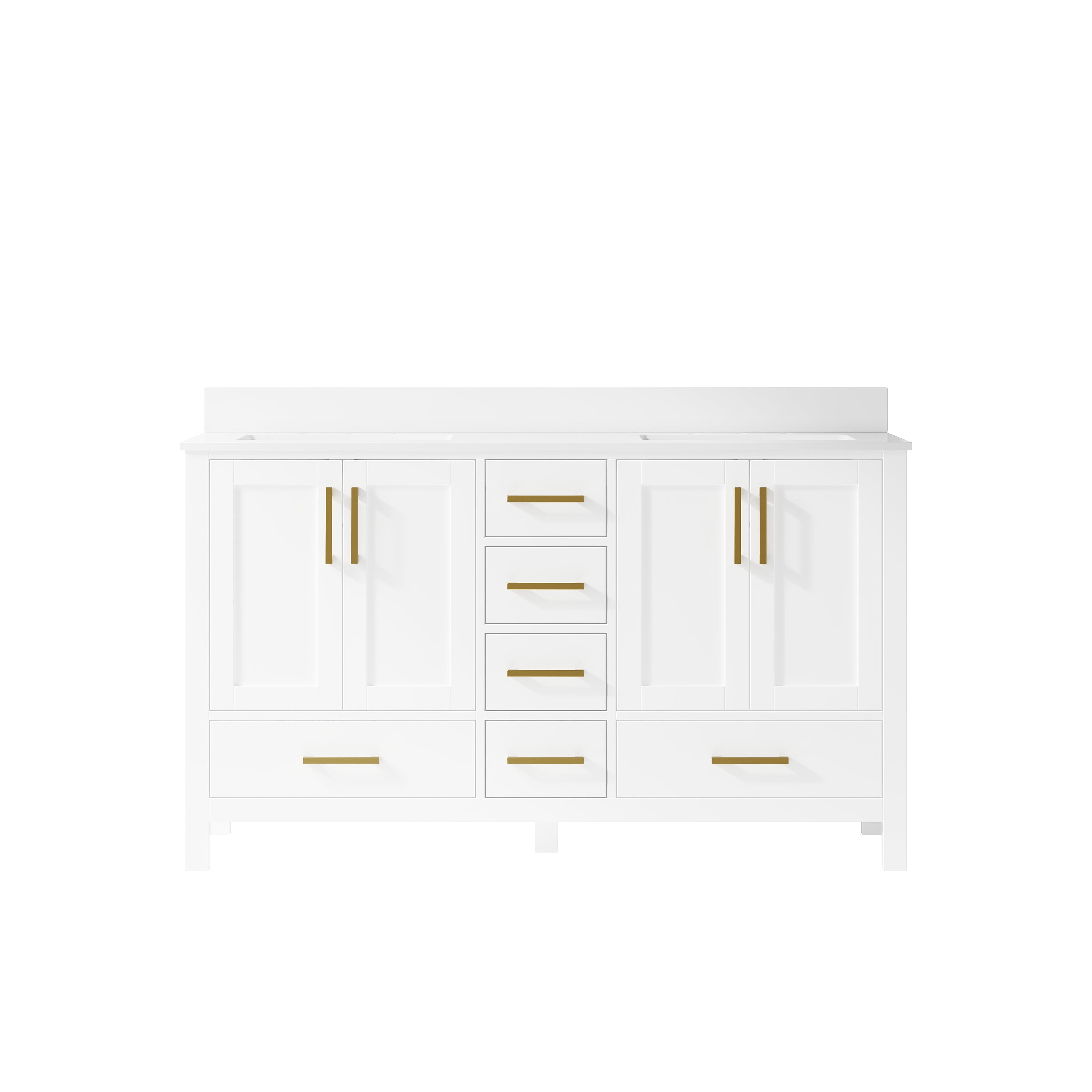 60 Inch Freestanding Solid Wood Bathroom Vanity with Carrara Cultured Marble Top, 4 Soft-Close Doors & 6 Dovetail Drawers, White