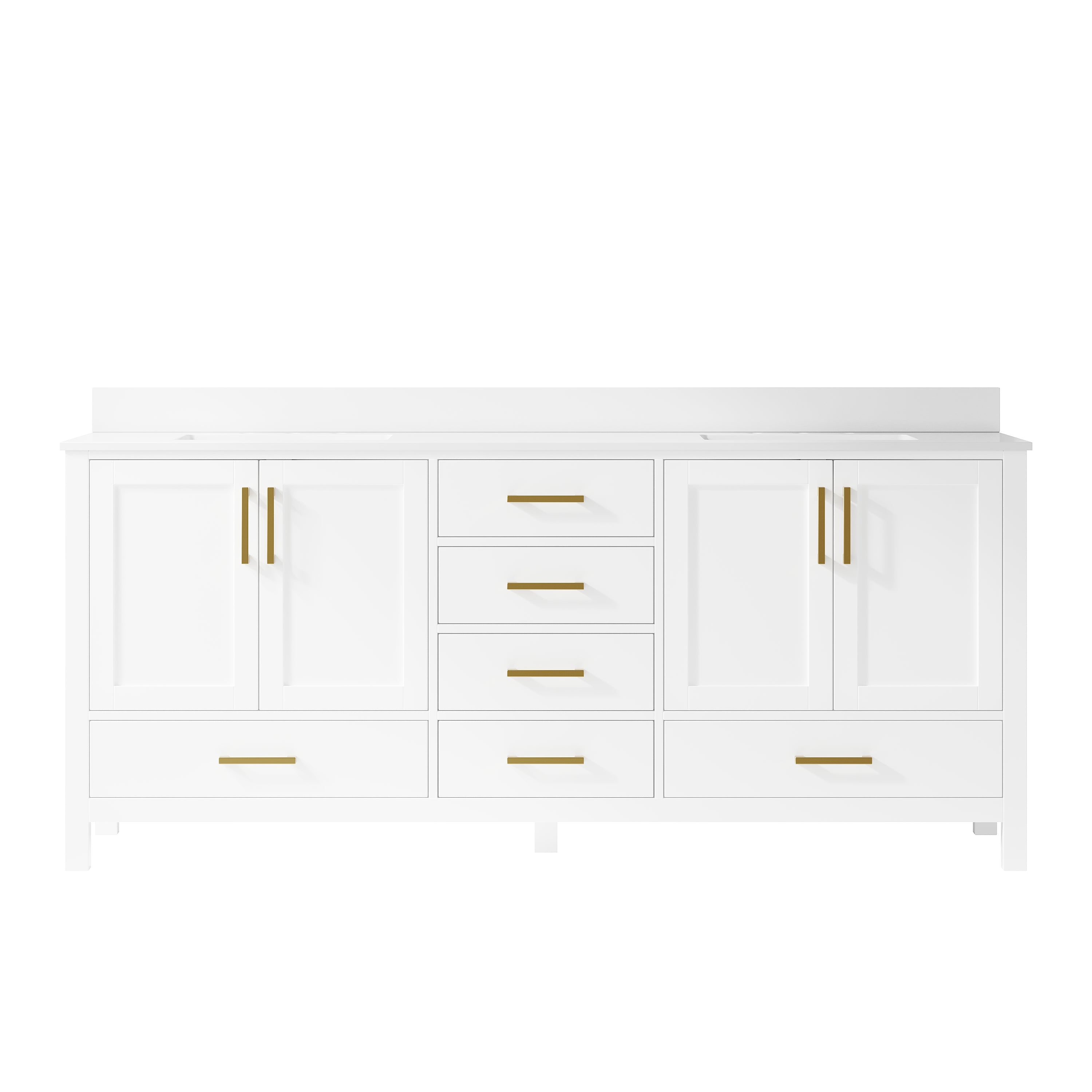 80 Inch Freestanding Solid Wood Bathroom Vanity with Carrara Cultured Marble Top, 4 Soft-Close Doors & 6 Dovetail Drawers, White