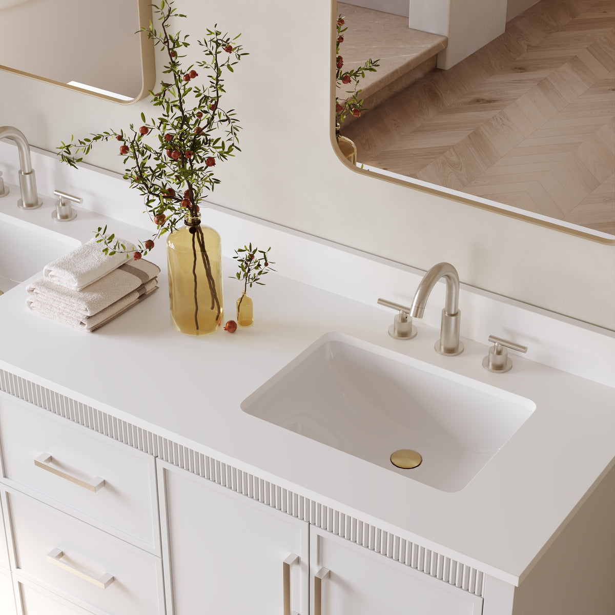 72 Inch Freestanding Solid Wood Bathroom Vanity with Pure White Quartz Countertop, 4 Soft-Close Doors & 5 Dovetail Drawers, White