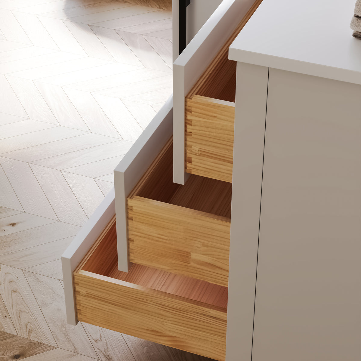 48 Inch Freestanding Solid Wood Bathroom Vanity with Fluted Molding, Pure White Quartz Countertop, White