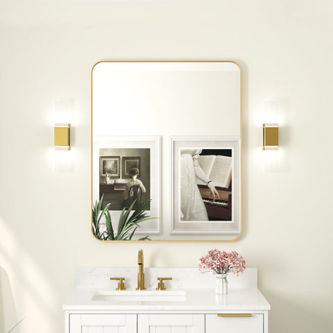 30-in W x 36-in H Rectangular Framed Bathroom Vanity Mirror in Brushed Gold