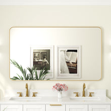55-in W x 32-in H Brushed Gold Rectangular Framed Bathroom Vanity Mirror