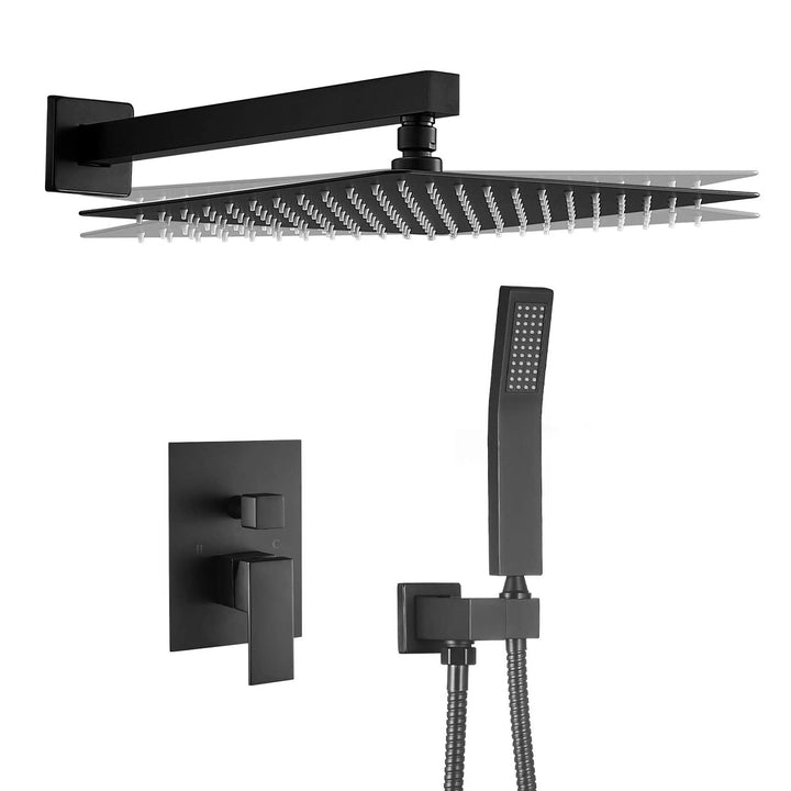 12-in Rain Shower Head Wall Mount Dual Head Waterfall Built-In Shower System