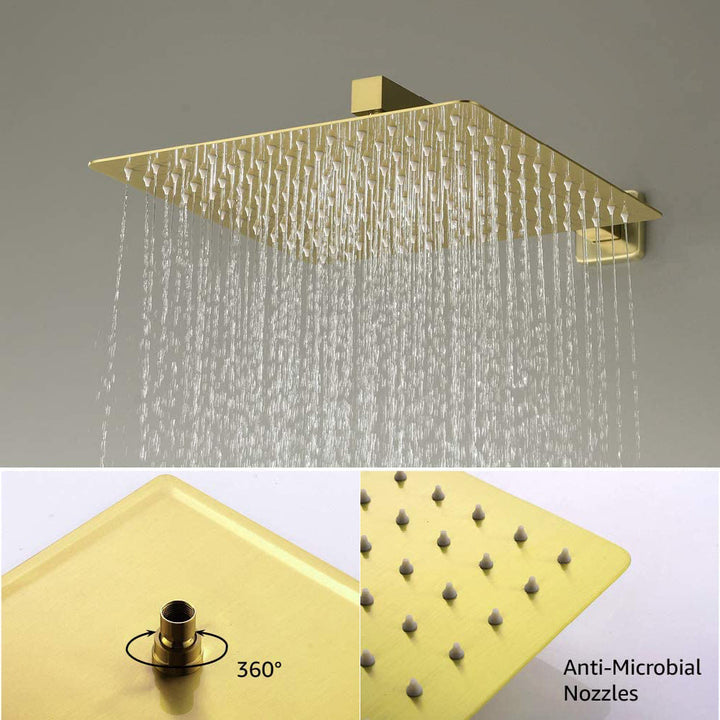 12-in Rain Shower Head Wall Mount Dual Head Waterfall Built-In Shower System