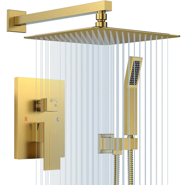 12-in Rain Shower Head Wall Mount Dual Head Waterfall Built-In Shower System