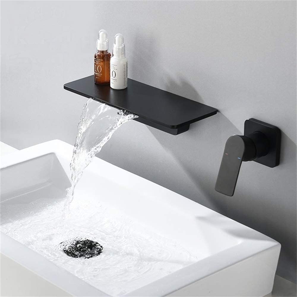 Waterfall Bathroom Sink Faucet 1- Handle Wall Mount Lavatory Faucet