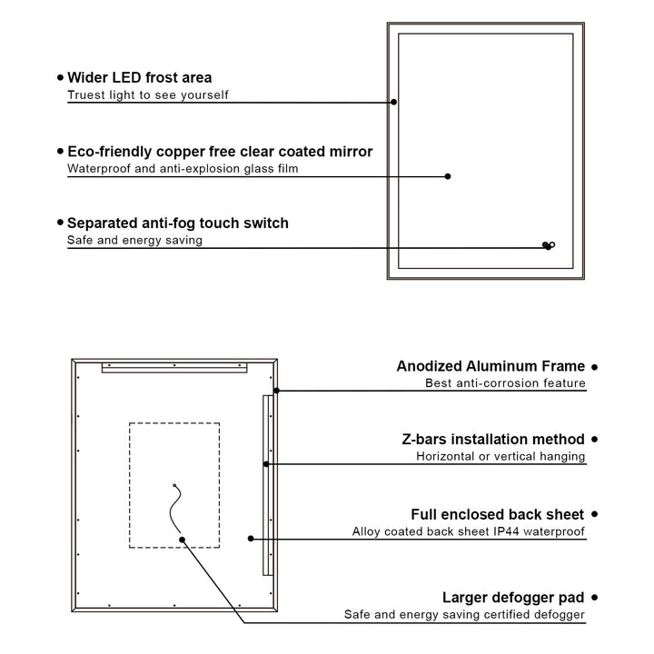 40 in. W x 32 in. H Aluminium Framed Rectangular LED Light Bathroom Vanity Mirror