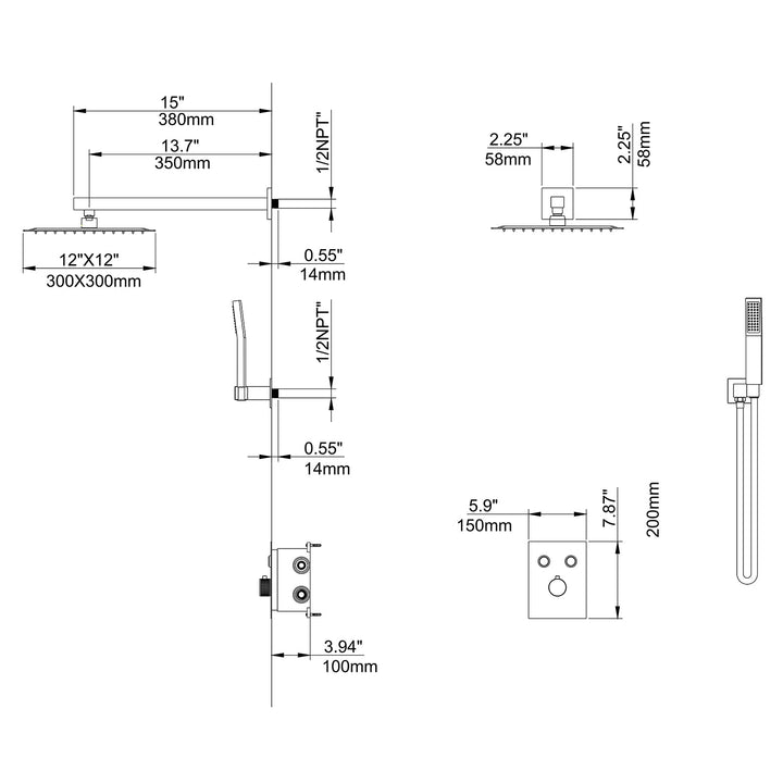 2-Function Thermostatic Complete Shower System With Handheld