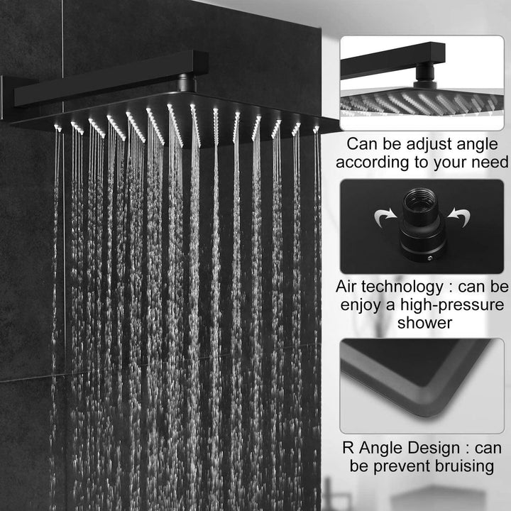12-in Rain Shower Head Wall Mount Dual Head Waterfall Built-In Shower System