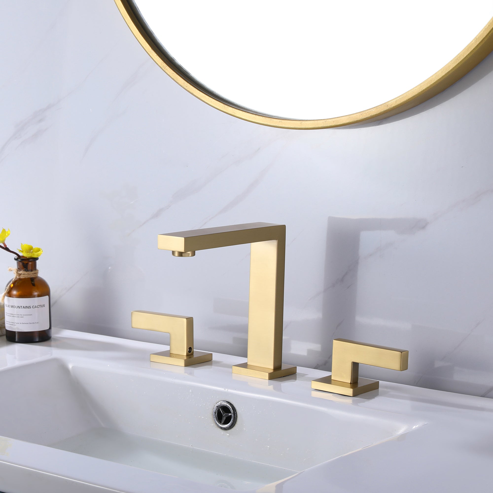 8 in. Widespread 2-Handle Bathroom Faucet with Supply Lines in Matte Black/ Brushed Gold