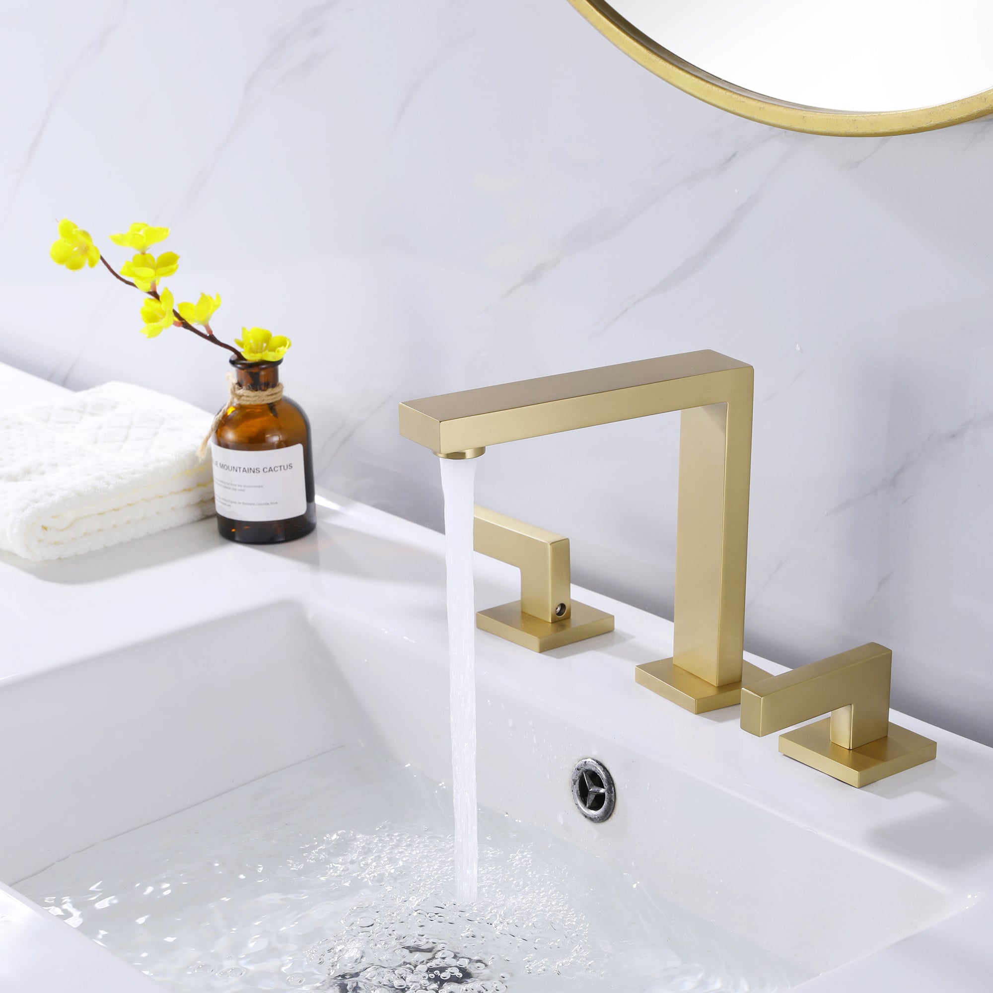 8 in. Widespread 2-Handle Bathroom Faucet with Supply Lines in Matte Black/ Brushed Gold