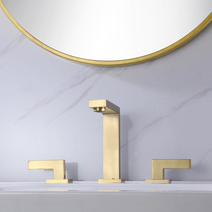 Widespread Bathroom Faucet 3 Hole Brushed Gold Basin Lavatory Mixer Tap