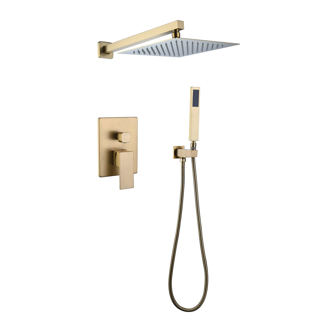 Wall Mounted Rainfall Shower System Brushed Gold Shower Faucets Set