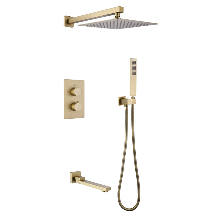 10 inch Wall Mounted Matte Black Thermostatic Shower System With Tub Spout